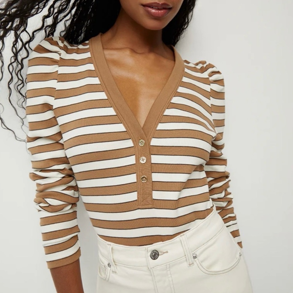 Veronica Beard Delkab Striped Knit Puff-Sleeve Top